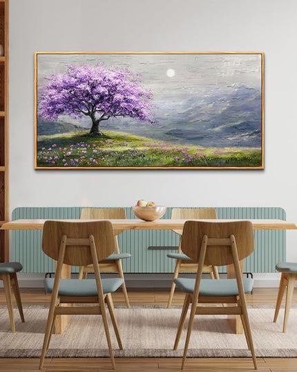 FUHAIHUA Large Wood Framed Wall Decor For Living Room Canvas Wall Art For Office Modern Wall Decorations For Bedroom Purple Tree Painting Farmhouse Pictures Artwork Room Home Decor 24x48 In