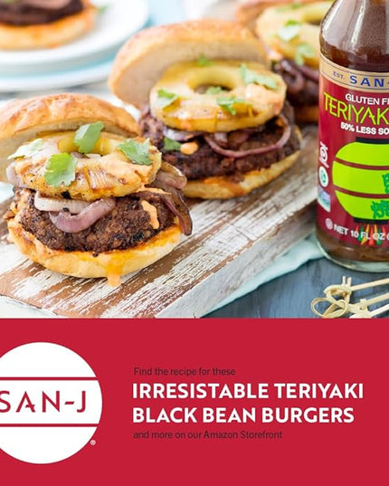 San-J - Gluten Free LITE Teriyaki Sauce with 50% Less Sodium - Well-balanced Sauce for Cooking - Non-GMO - 10 oz. Bottles - 2 Pack