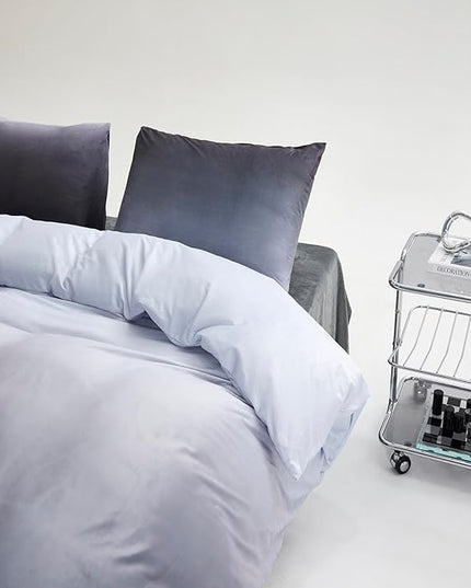 CLOTHKNOW Grey Silver Fluffy Full Size Comforter Sets 3Pcs Velvet Bedding Comforter Sets Soft Gray Comforter with 2 x Pillow Cases