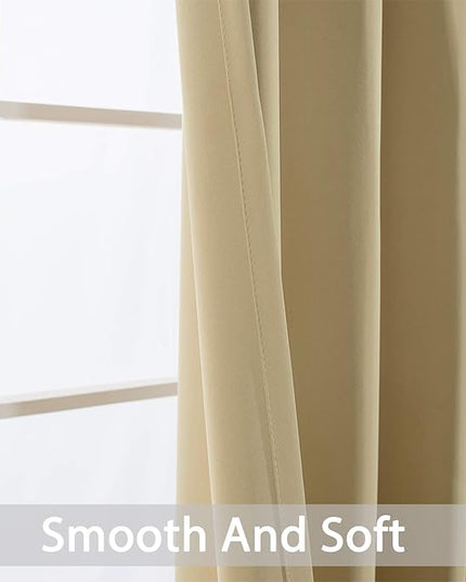 Yakamok Thermal Insulated Grommet Blackout Draperies/Drapes for Bedroom Window,Room Darkening Curtain Panels (2 Panels, W38 x L84 -Inch, Beige)
