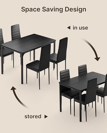 Gizoon Dining Table Set for 4, Kitchen Table Chairs Set of 4, 5 Piece Kitchen Table Set with 4 Upholstered PU Leather Chairs for Dining Room, Living Room, Apartment, Small Space, Black