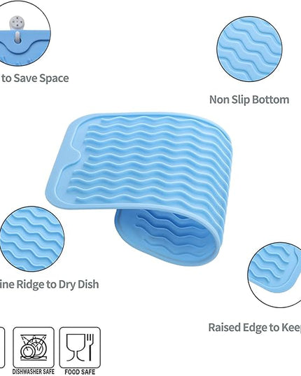 Silicone Dish Drying Mat for Multiple Usage,Easy clean,Eco-friendly,Heat-resistant Silicone Mat for Kitchen Counter or Sink,Refrigerator or Drawer Liner Light Blue S 12 inches x 6 inches