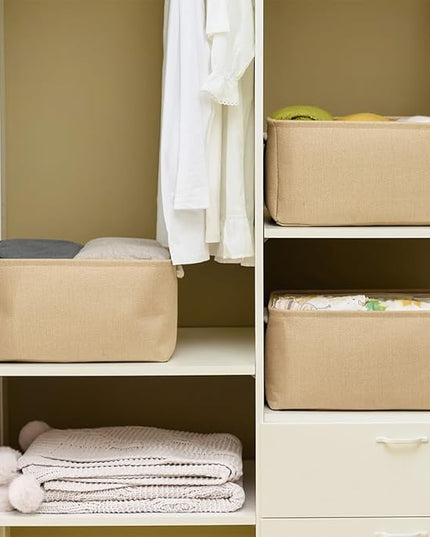 TheWarmHome Organization and Storage Bin for Shelves - Large 3 Pack 16x12x8 inch Storage Basket for Organizing, Canves Storage Cubes for Organizer Toy Closet Cloth Gift (Beige)