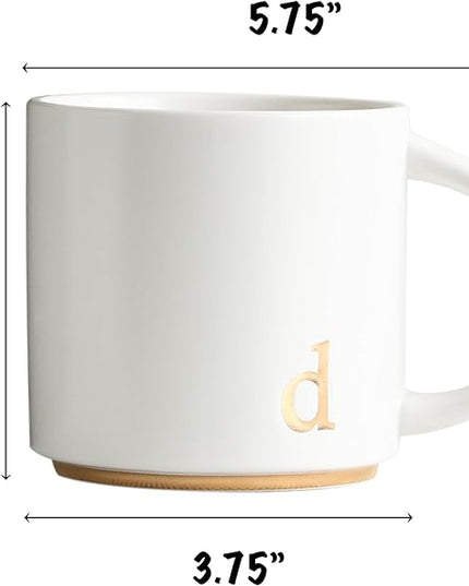 COLLECTIVE HOME - Monogram Ceramic Mugs, 15 oz Golden Initial Coffee Cups, Elegant Alphabet Tea Mugs, Elegant Personalized Mug with Gift Box, Luxurious Cups for Office and Home (d)