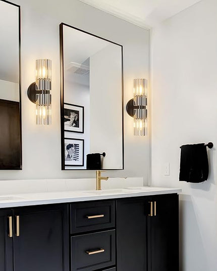 Modern Black Wall Sconces Set of Two Bedroom Crystal Wall Sconces Indoor Sconces Wall Lighting Living Room Sconces with K9 Crystal Lampshade for Bathroom Hallway Entryway Stairway