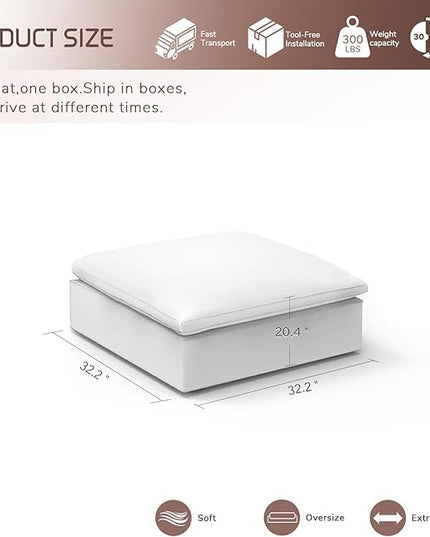 Oversize Cloud Modular Sectional Sofa,Chaise Down Filled Comfort Sofa Detachable Couch Cushion Covers for Living Room Apartment,White