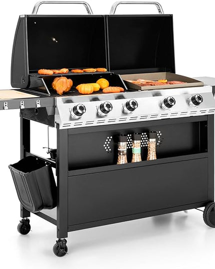 Sophia & William Propane Gas Grill and Griddle Combo with Porcelain-Enameled Cast Iron Grates, Dual Outdoor BBQ Grill with Flat Top Griddle for Barbecue, 696 SQ.IN. Cooking Area