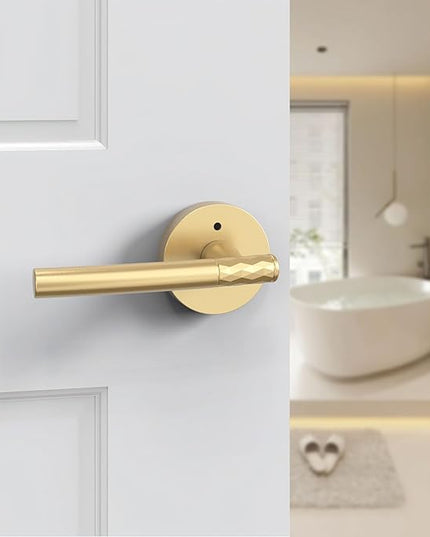 4 Pack Gold Privacy Door Handle - Keyless Entry, Heavy Duty Zinc Alloy Lever for Bedroom/Bathroom