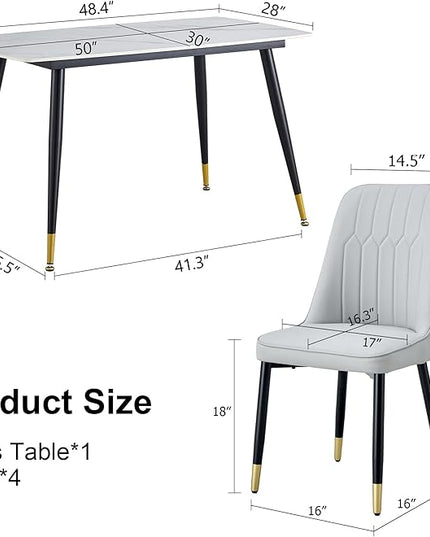 Dining Room Table Set for 4,Small Dining Table Set for 4, Sintered Stone Kitchen Table Top and Modern Chairs Set of 4 for Kitchen Dining Room, Small Space