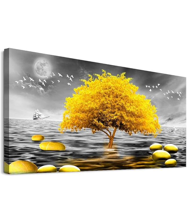 Wall Decorations For Living Room Large Size Canvas Wall Art For Bedroom Modern Office Wall Decor Canvas Art Black and white view Yellow Tree Painting Pictures Artwork for Walls Bathroom Home Decor