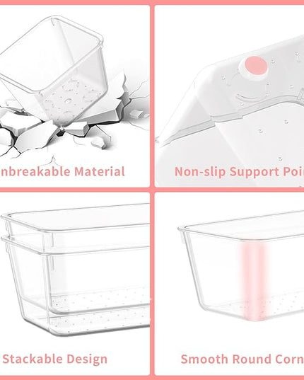 15 PCS Clear Plastic Drawer Organizer Set, 4 Sizes Versatile Bathroom Drawer Organization and Storage Trays, Non-Slip Desk Vanity Storage Bins for Makeup Jewelry Kitchen Utensil Gadget Office