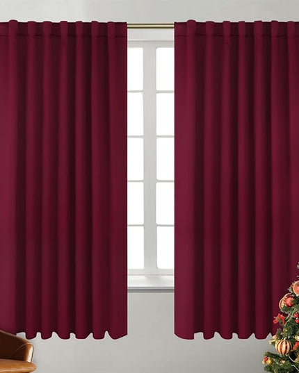 BGment Wide Christmas Red Blackout Curtains 63 inch Length - Rod Pocket and Back Tab Thermal Insulated Room Darkening Curtains for Living Room, 70 x 63 Inch, Burgundy Red, 2 Window Panels