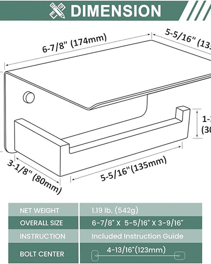 Toilet Paper Holder with Phone Shelf, Suyar 304 Stainless Steel Wall Mounted Toilet Tissue Roll Holder, Brushed Nickel