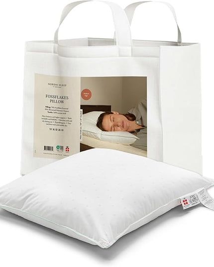 FOSSFLAKES Nordic Sleep, Bed Pillow Hypoallergenic Supportive with Down Alternate, Breathable and Machine Washable, Ideal for Side and Back Sleepers (White Medium High, Standard)