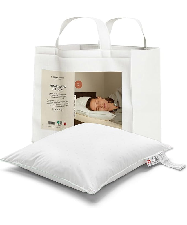 FOSSFLAKES Nordic Sleep, Bed Pillow Hypoallergenic Supportive with Down Alternate, Breathable and Machine Washable, Ideal for Side and Back Sleepers (White Medium High, Standard)