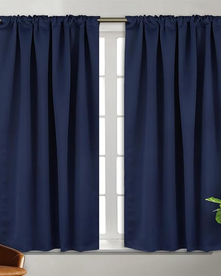 BGment Rod Pocket and Back Tab Blackout Curtains for Bedroom - Thermal Insulated Room Darkening Curtains for Living Room, Set of 2 Panels (42 x 54 Inch, Navy Blue)