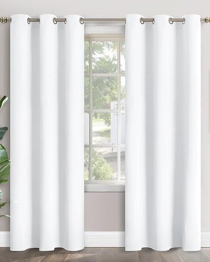 YoungsTex White Curtains 84 Inches Length for Living Room - Grommet Top Privacy Protection White Window Curtains for Bedroom, 2 Panels, 42 x 84 Inch