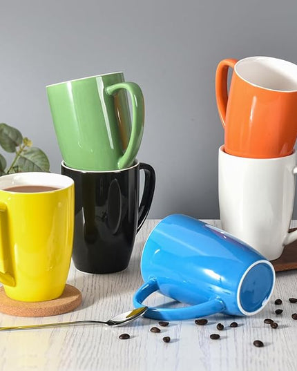 homEdge Porcelain Mug Set, 16 Ounces Cup for Tea, Latte, Mocha, Hot Chocolate, Set of 6, White
