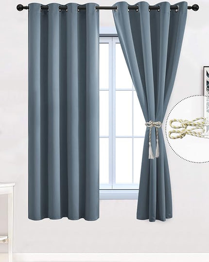 Yakamok Light Blocking Room Darkening Thermal Curtain Panels Blackout Curtains Solid Grommet Top Window Drapes/Panels for Bedroom/Living Room(52x63 Inch, Stone Blue, 2 Panels)