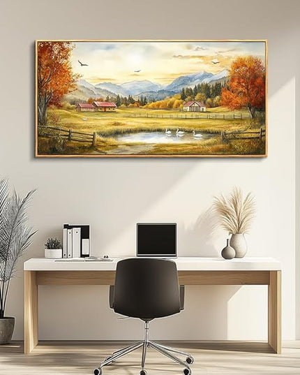 PHAOHUAXM Large Canvas Wall Art For Living Room Wall Decor For Office Decorations For Bedroom Ink-Wash Landscape Paintings Artworks Restaurant Kitchen Mural Modern Home Decor 20"X40" Wood Framed
