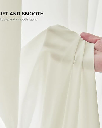 Anmao Non-See-Through Cream Privacy Semi Sheer Curtains for Living Room 96 Inch Length 2 Panels Set, Light Filtering That Let Light in Rod Pocket Window Drapes for Bedroom, 52W x 96L, Beige Yellow