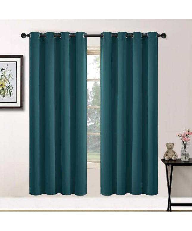 Yakamok Blackout Curtains for Bedroom 2 Panels Set 72 Inch Length Thermal Insulated Room Darkening Dark Black Out Drapery Grommet Window Treatments Drapes for Living Room,52x72, Dark Teal