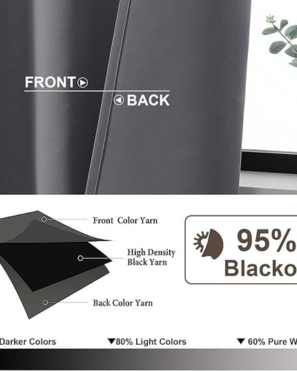 Gwine Charcoal Grey Blackout Curtains for Bedroom 90 inches Long 2 Panels Set, Solid Noise Reducing Thermal Insulated Blackout Curtains for Living Room with Rod Pocket, Each 50" Wx90 L
