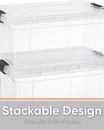 Superio Storage Bins with Lids- 2 Pack, 6.6 Qt Clear Boxes for Organizing, Stackable Plastic Containers- BPA Free, Non-Toxic, Odor Free, Organizer for Home, Office, Dorm