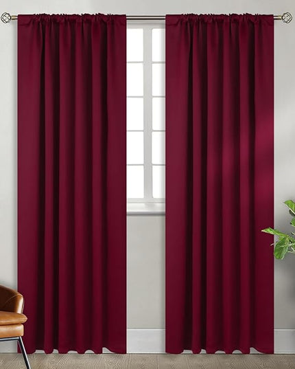 BGment Rod Pocket and Back Tab Blackout Curtains for Bedroom - Christmas Red Thermal Insulated Room Darkening Curtains for Living Room, 2 Window Curtain Panels (52 x 90 Inch, Burgundy Red)