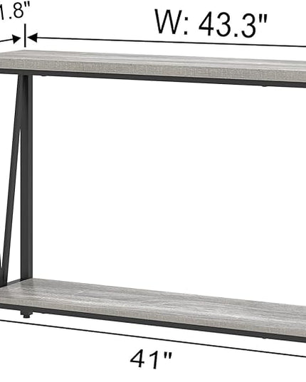 FOLUBAN Industrial Sofa Console Table, Rustic Wood and Metal Entryway Hallway Table for Living Room Entrance, 43.3 Inch Light Grey