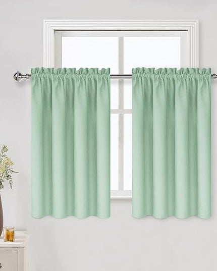 DWCN Thermal Short Blackout Curtains for Bedroom/Kitchen, Energy Saving Room Darkening Curtains for Nursery/Bedroom/Kitchen(W42 x L36 inch，Light Green, Set of 2 Panels, Top of Rod Pocket)