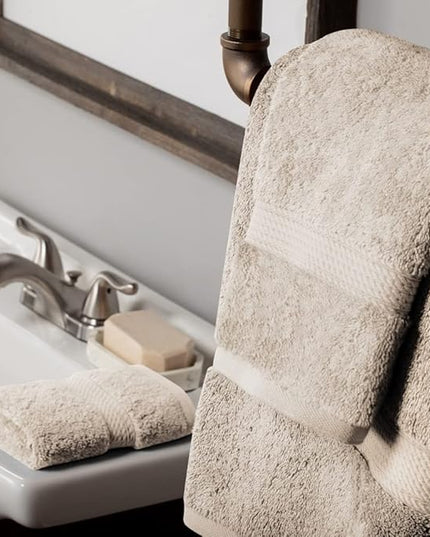 Superior Egyptian Cotton Pile 3 Piece Towel Set, Includes 1 Bath, 1 Hand, 1 Face Towel/Washcloth, Ultra Soft Luxury Towels, Thick Plush Essentials, Guest Bath, Spa, Hotel Bathroom, Stone