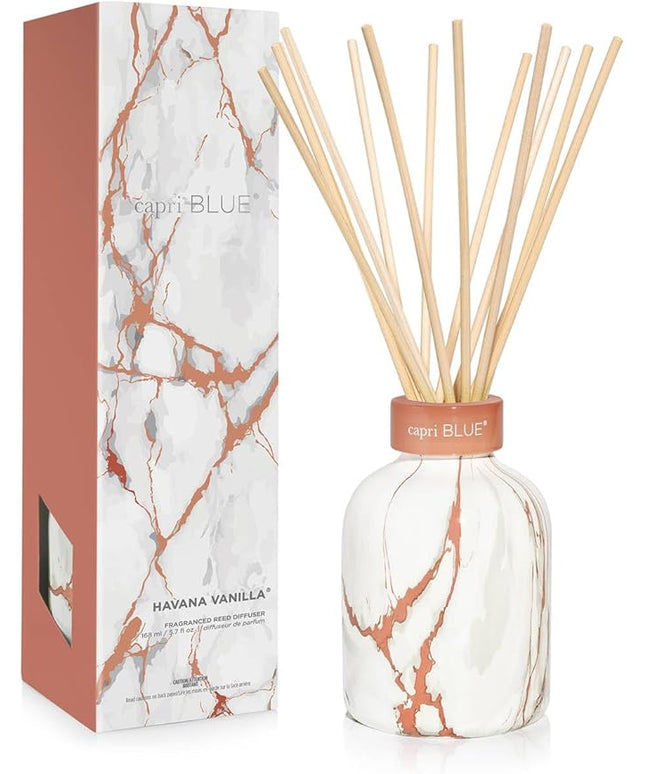 Capri Blue Modern Marble Reed Diffuser Set - Includes Reed Diffuser Sticks, Scented Oil & Glass Bottle - Luxury Scents for Bedroom Decor & Bathroom Air Freshener - Havana Vanilla (5.7 fl oz)