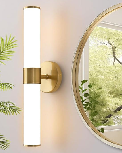 Gold Bathroom Light Fixtures, Vanity Lights for Mirror with Milk Glass Shade, 20 Inch Up and Down Wall Sconces for Bathroom Bedroom Living Room Hallway - Bulb Not Included
