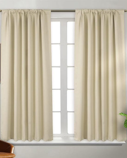 BGment Rod Pocket and Back Tab Blackout Curtains for Bedroom - Thermal Insulated Room Darkening Curtains for Living Room, 2 Window Curtain Panels (52 x 45 Inch, Beige)