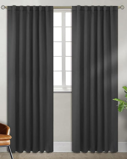BGment Rod Pocket and Back Tab Blackout Curtains for Bedroom - Thermal Insulated Room Darkening Curtains for Living Room, 2 Window Curtain Panels (52 x 90 inch, Dark Grey)