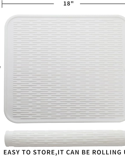 Silicone Dish Drying Mat for Multiple Usage,Easy clean,Eco-friendly,Heat-resistant Silicone Mat for Kitchen Counter or Sink,Refrigerator or Drawer Liner White XL 18 inches x 16 inches