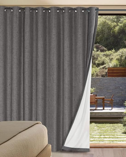 H.VERSAILTEX Linen Blackout Curtains Durable Thick Textured Linen Look 100% Blackout Patio Door Curtain Anti Rust Grommet Extra Wide Sliding Door Curtain Panel, W100 x L96 inch - Grey