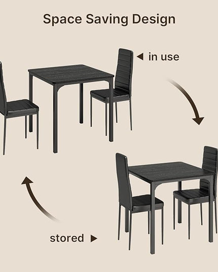 Gizoon Kitchen Table for 2, Table and Chairs Set of 2, 3 Piece Dinner Table Set with 2 Upholstered PU Leather Chairs for Dining Room, Living Room, Apartment, Small Space, Black