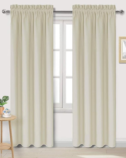 DWCN Blackout Curtains for Bedroom – Rod Pocket Thermal Insulated Noise Reducing Noise Reducing Drapes for Living Room, W 42 x L 84 Inch, 2 Panels, Light Beige