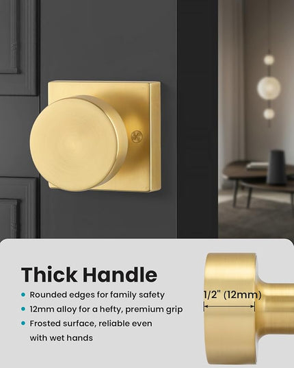 Brushed Gold Dummy Door Knob, Heavy Duty Closet Door Knob, Square Individual Dummy Door Knob Single Side (2 Pieces/1 Pack)