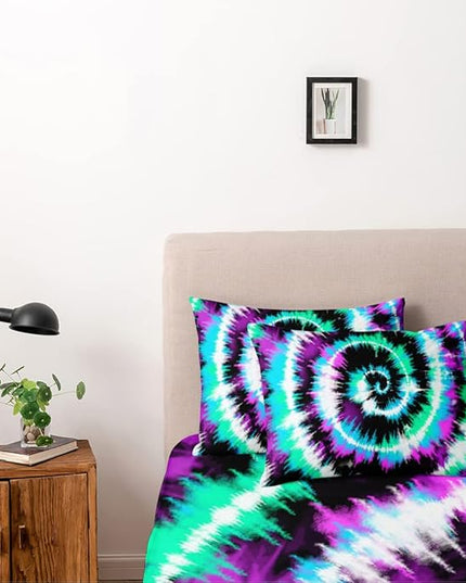 Tie Dye Duvet Cover Set Twin Size Full Dye Purple Blue Bed Set Girls Comforter Cover and Pillow Shams for Women Decor Bedroom