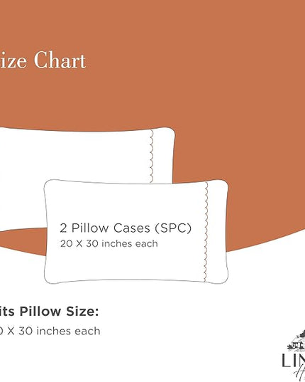 Linen Home 100% Cotton Percale Moon Scallop Hem Pillowcases Queen/Standard Size, Peach, 2 Pieces of Pillow Case, Crisp and Cool Strong Bed Linen, 20 inches X 30 inches