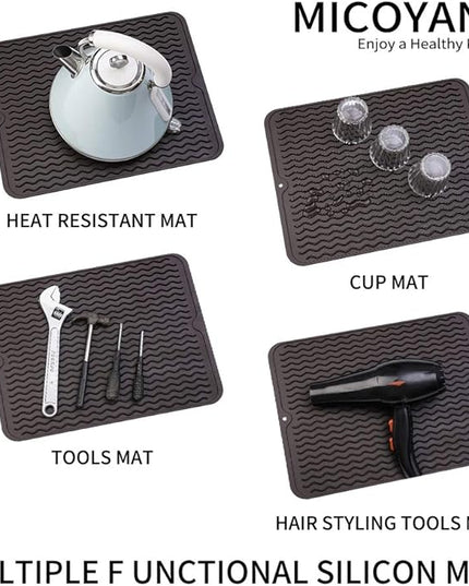 Silicone Dish Drying Mat for Multiple Usage,Easy clean,Eco-friendly,Heat-resistant Silicone Mat for Kitchen Counter or Sink,Refrigerator or drawer liner Coffee L 16 inches x 12 inches