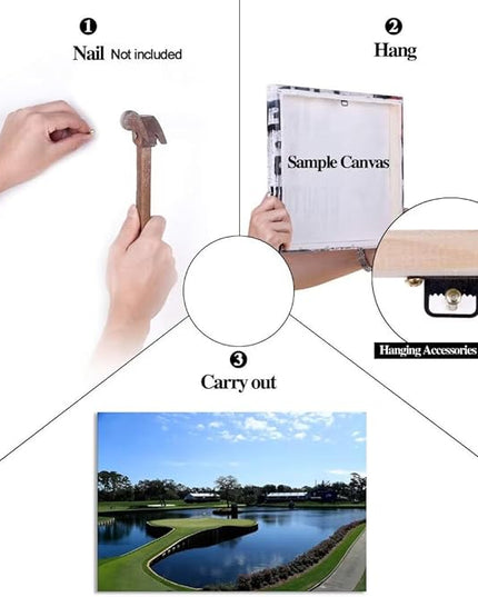 TPC Sawgrass Golf Course Wall Art for Living Room Bedroom Office Wall Decor - USA Golf Course Picture Poster Framed Artwork Canvas Prints Golf Art Ready to Hang(24''H x 36''W)