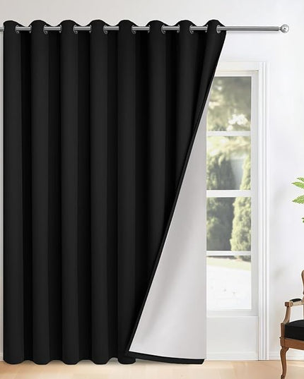 Yakamok Black Room Darkening 100% Blackout Curtains Grommet Extra Wide Window Treatment with 2 Thick Layers-Thermal Insulated Drape 1 Panel for Living Room Patio Door 100 by 84 Inches Length