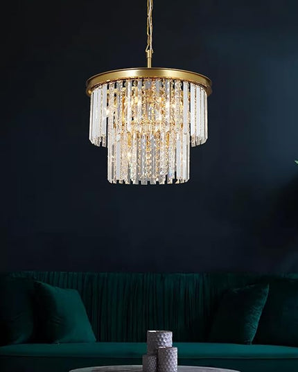Modern Gold Crystal Chandelier, 9-Light Copper Pendant Ceiling Light Fixture for Dining Room, Kitchen Island, Bedroom