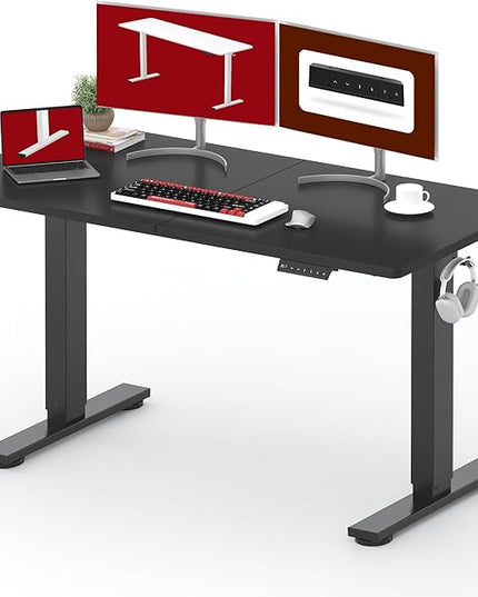 SANODESK Standing Desk Height Adjustable Electric Stand up Desk 55x24 Inches Sit Stand Home Office with Splice Board, Black Frame/Black Top