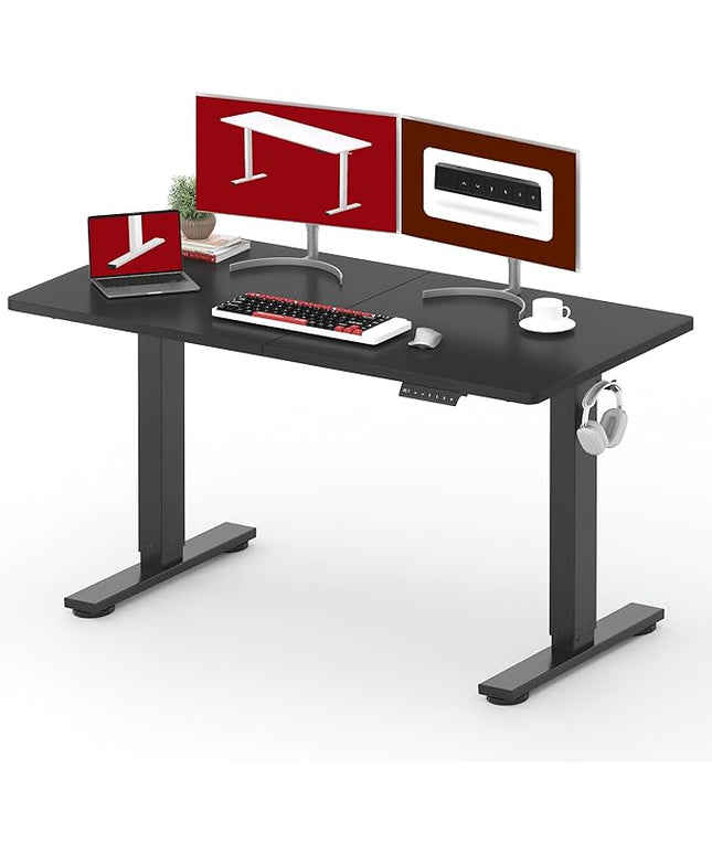 SANODESK Standing Desk Height Adjustable Electric Stand up Desk 55x24 Inches Sit Stand Home Office with Splice Board, Black Frame/Black Top