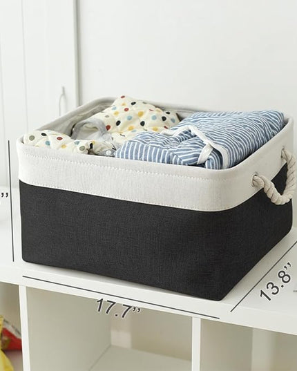 TheWarmHome Organization and Storage Basket for Organizing - Jumbo 3 Pack 17.7x13.8x9.7 inch Fabric Storage Cubes for Closet Gifts Organizer Empty Book (White & Black)